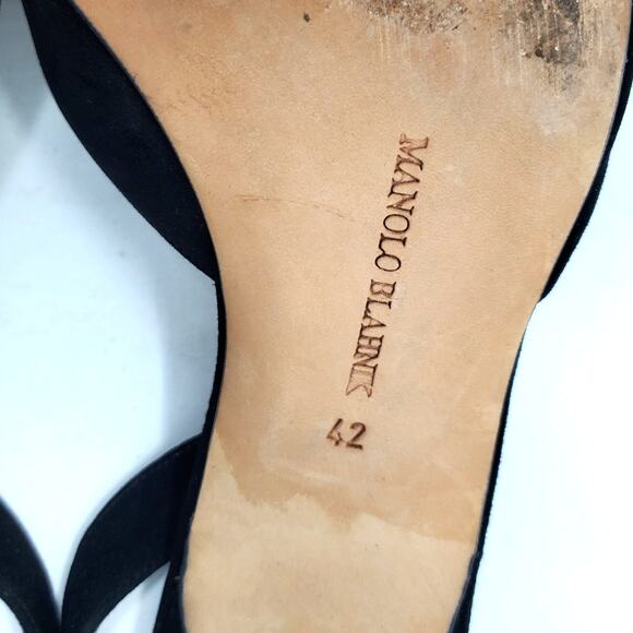 Vintage Manolo Blahnik Suede Pointed Toe Slingback Kitten Heel Black Size 42 - Picture 10 of 10